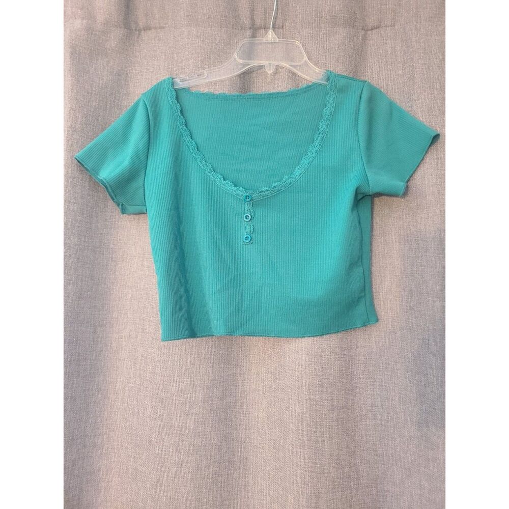 Lace Teal Blue Crop Top Medium
